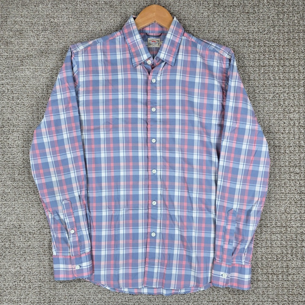 Faherty Mens Movement Shirt Blue Pink Plaid Long Sleeve Button Down Size Medium
